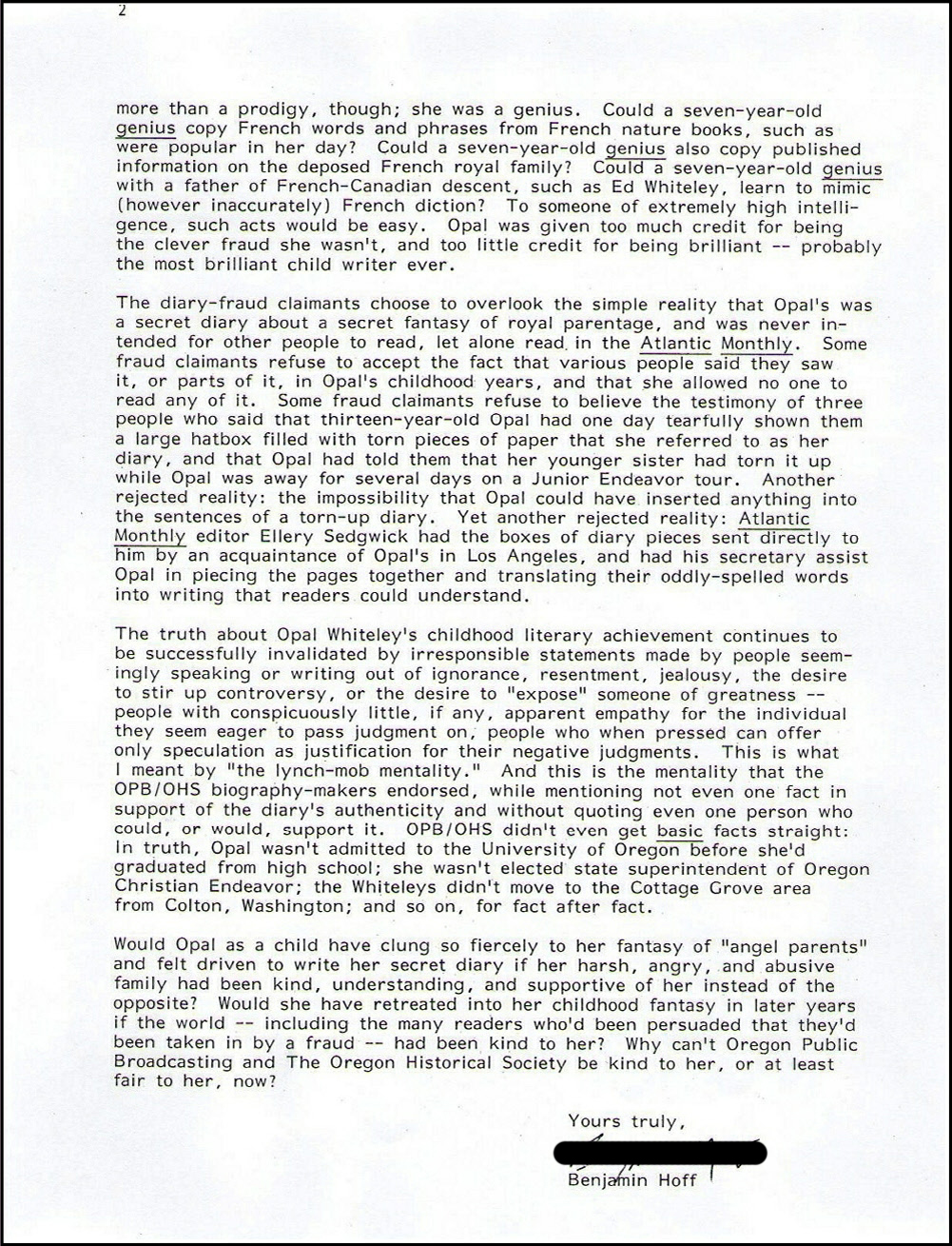 Letter from Benjamin Hoff to OPB May 2010, page 2