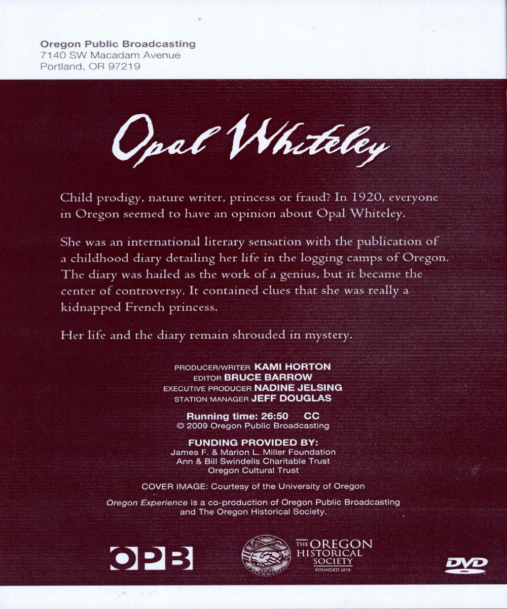 Printed DVD Materials from Offending Opal Whitely Documentary